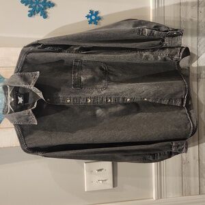 EUC American Biker Men's sz L Casual Button Down Dark Gray Shirt